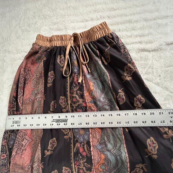Romwe Womens Brown Pink Floral Boho Patchwork Maxi Skirt Small Elastic Waist - Picture 6 of 7
